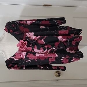 J.T.B Vintage Floral Ruffle Blouse with Flower Pin.  Size Unknown.